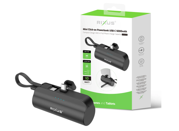 Mini Click-on Powerbank USB-C 5000mAh Black