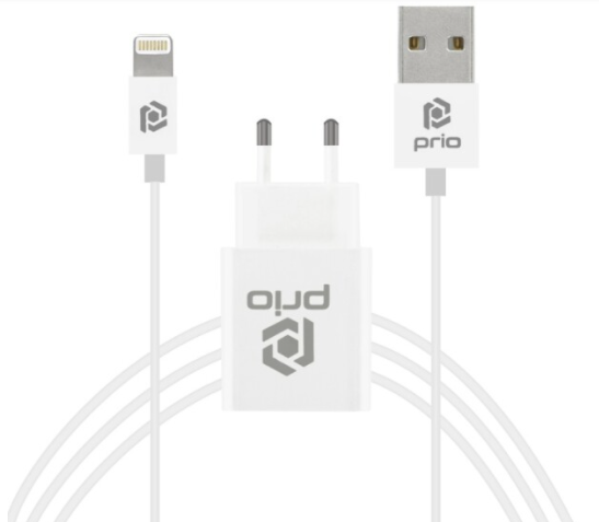 [12485] Prio Mfi Charging Set (12W / 2,4A Charger + Lightning - Kabel) weiß Bulk