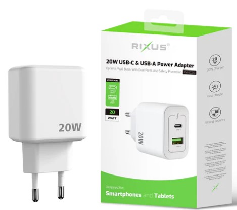 20W POWER ADAPTOR USB TYPE-C & USB-A Rixus