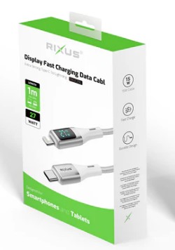 [RXUC29L] Rixus RXUC29L Braided USB-C To Lightning Cable With LED Display White