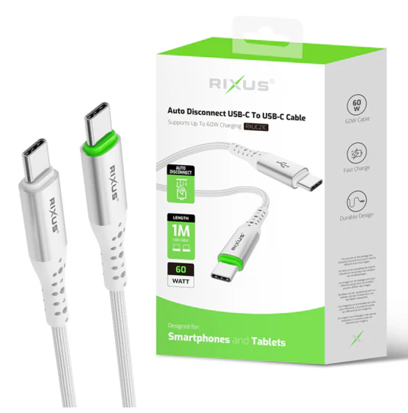USB-C to USB-C Cable Auto Disconnect 30W 1M White Rixus